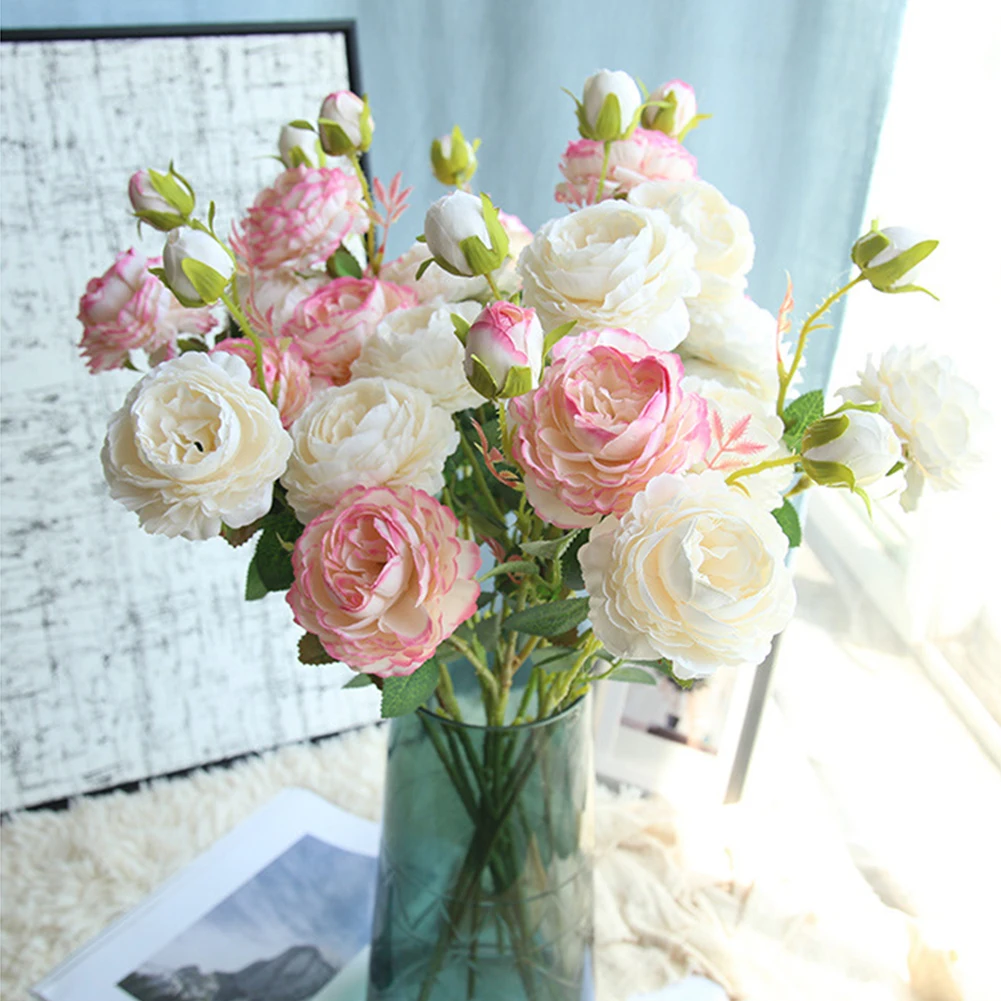 

Lifelike Artificial Flower Long European Artificial Flower 3 Head Home Silk Peony Wedding Flower Rose Flower Party Decor