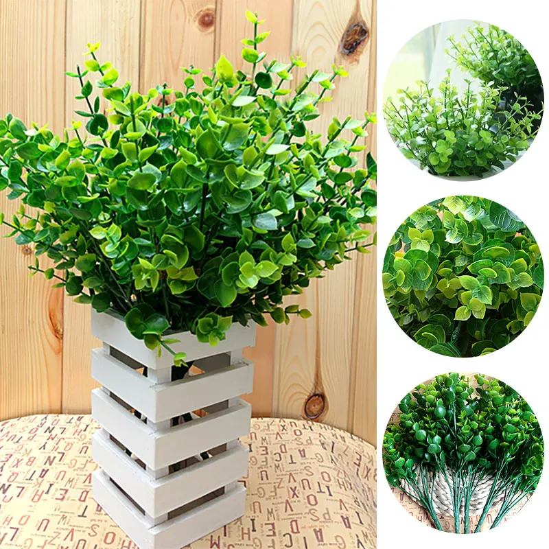 Зеленые листья декор эвкалипта Искусственный пластик 7 веток украшение для дома