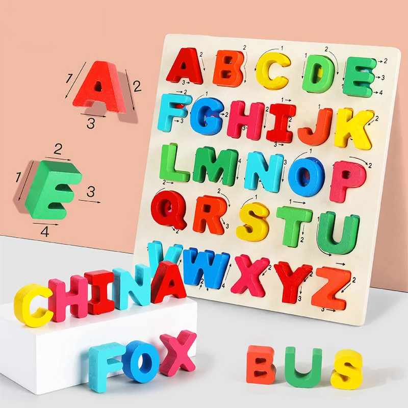 

Wooden Numbers Letters Alphabet Shape Enlightenment Education Cognitive 3d Grab Board Puzzle For Baby Preschool Toys