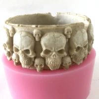 3d skull ashtray silicone resin craft candle holder mold cement flower pot plaster vase mould baking cake tools