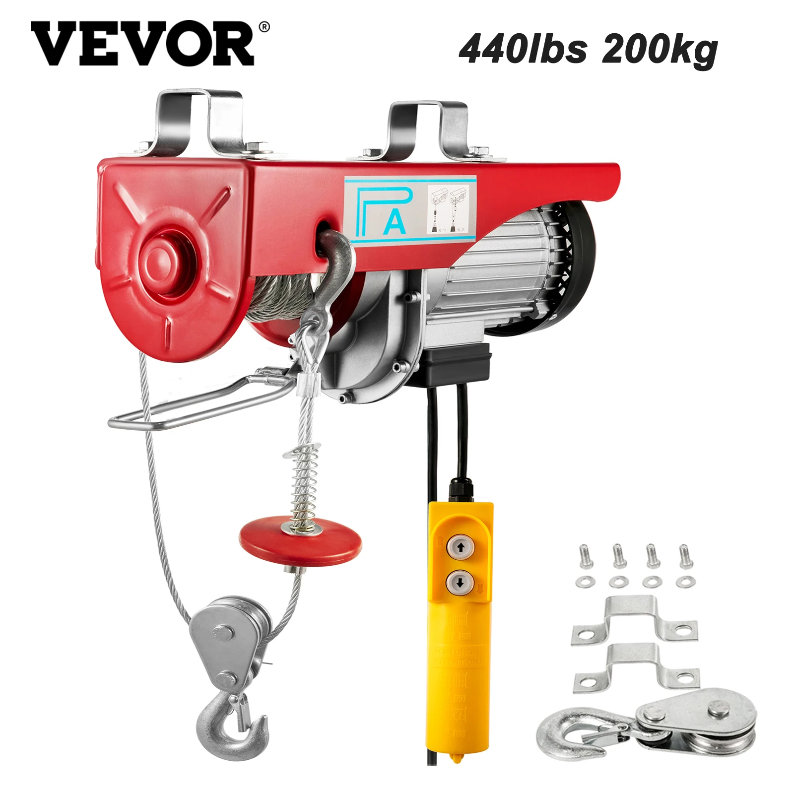 

VEVOR 440 lbs 200 kg Electric Hoist Crane New Portable Lifter Overhead Garage Winch with Wired Remote Control and Limit Switch