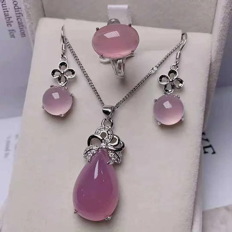 Нефритовый костюм из трех предметов ожерелье серебра 925 пробы инкрустированное