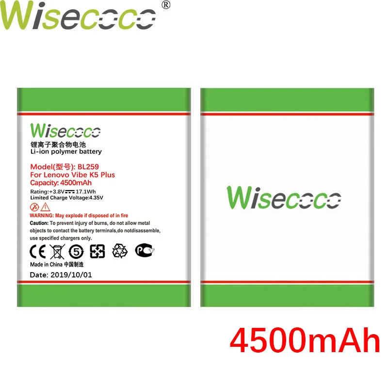 WISECOCO 2 шт. 4500 мАч BL259 батарея для lenovo vibe k5 plus K32C30 K32C36 телефон последняя продукция батарея с номером отслеживания
