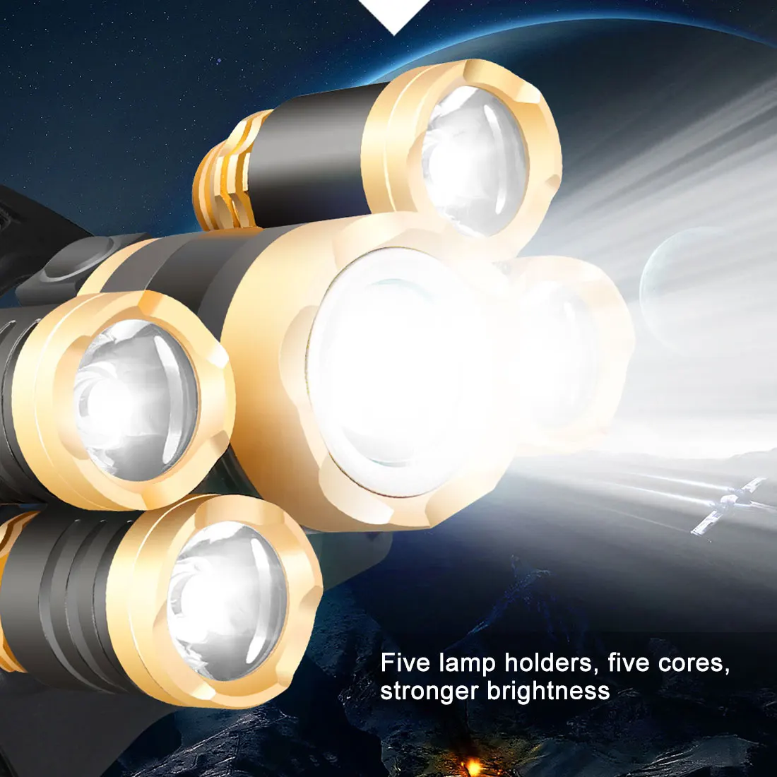 

Super Bright LED Headlight 5 LED T6 Headlamp Power Flashlight Waterproof IPX4 Flashlight Use 18650 Battery for Camping Fishing