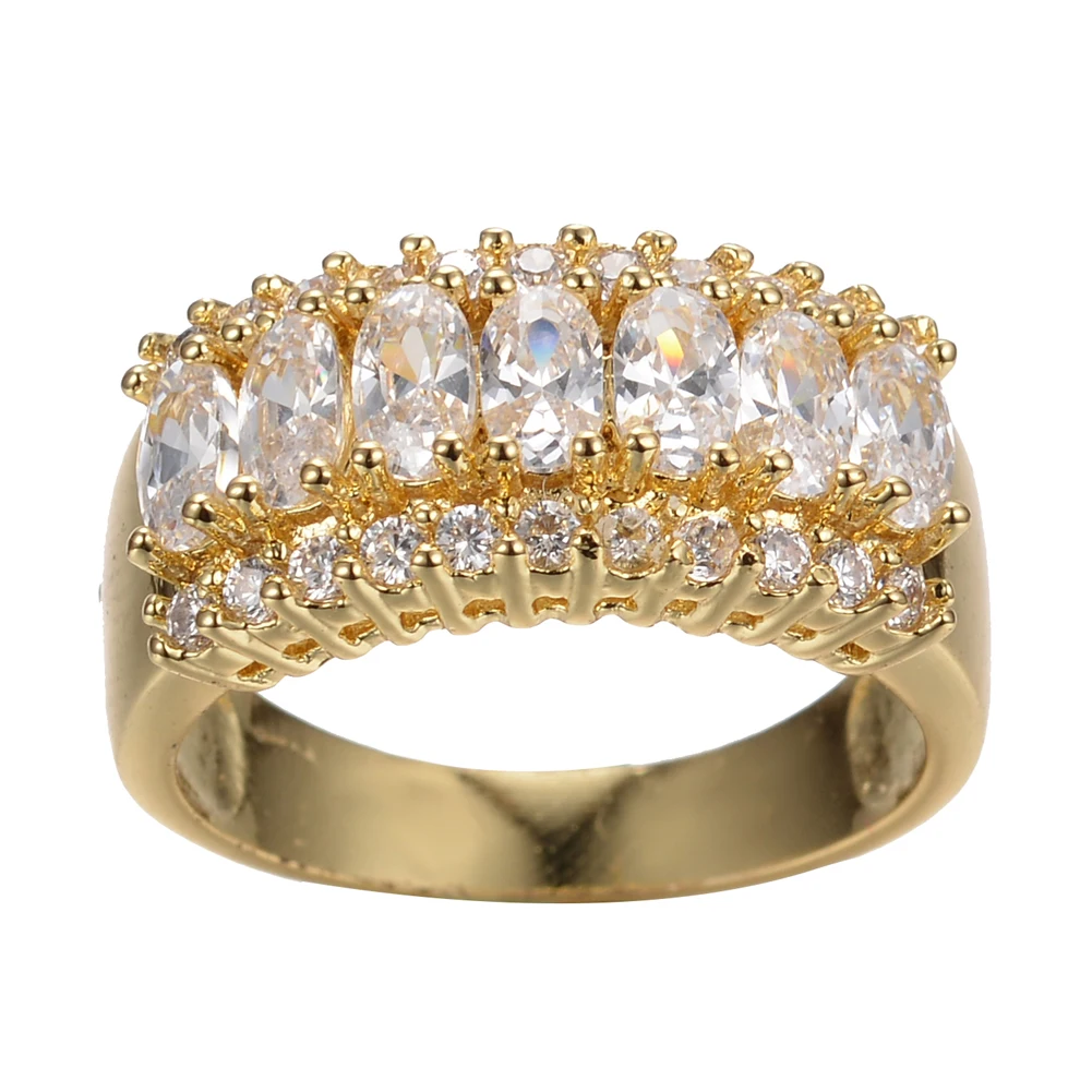 

Luxury Female White Crystal Stone Jewelry Charm Gold Color Wedding Big Rings For Women Trendy Geometry Zircon Engagement Ring