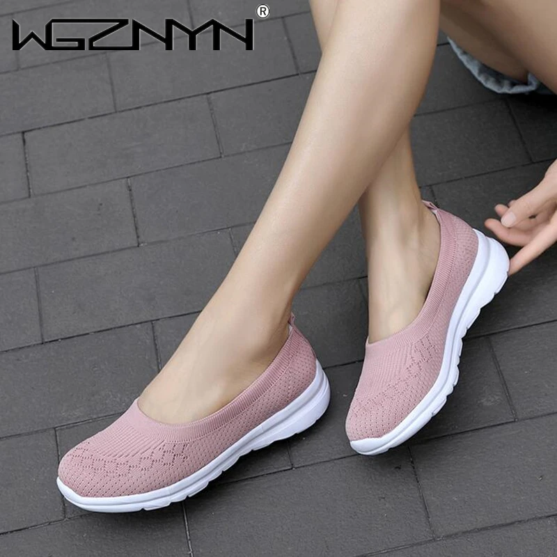 

Quality Women Shoes Knitted Slip on Flat Shoes Woman Tenis Feminino Casual Mesh Walking Footwear Sneakers Women Vulcanize Shoes