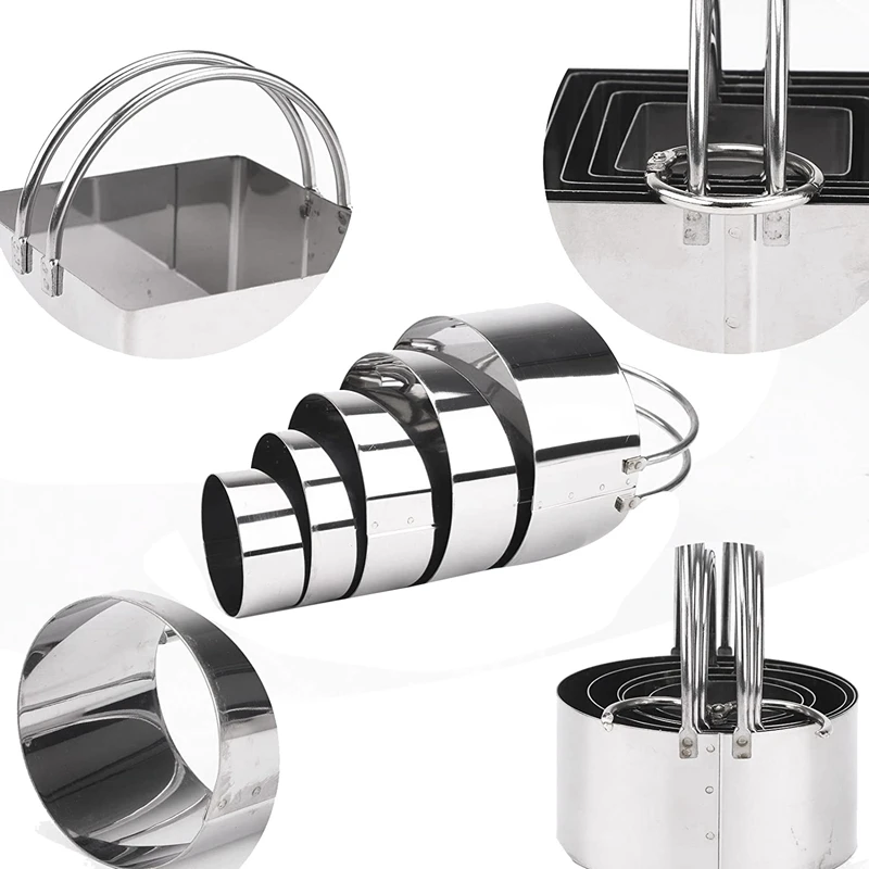10 Pack Cookie Cutters Stainless Steel Round & Square Biscuit Pastry Cutter with Handle for DIY Donut Fondant Sugar Cake |