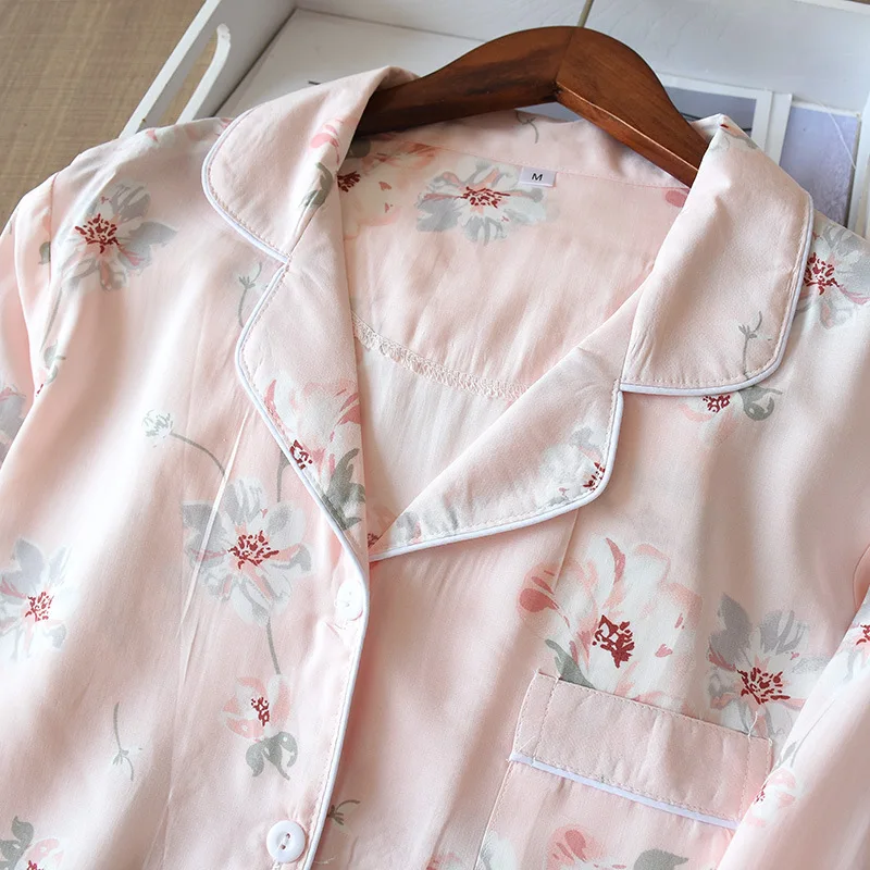 

Spring autumn new floral pijamas women casual home clothes sleepwear pyjamas