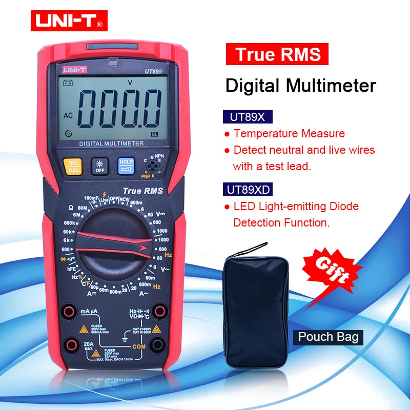 

UNI-T UT89XD TRMS digital multimeter tester ac dc Voltmeter Ammeter Capacitance Frequency Resistance tester with LED testing