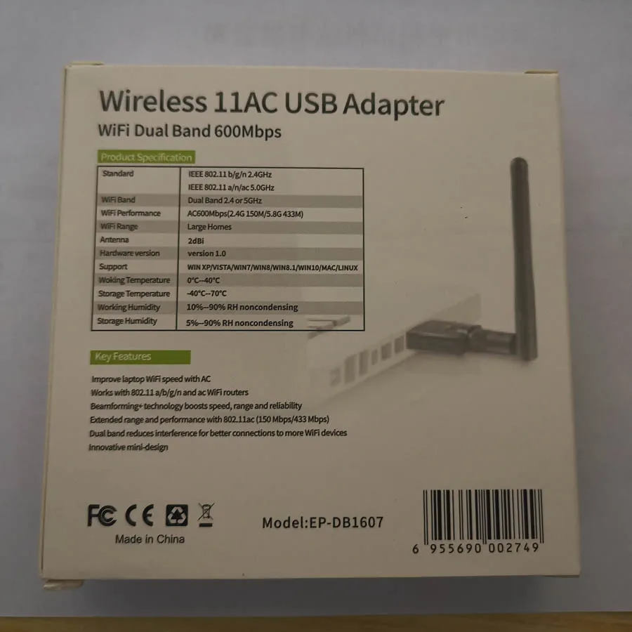 EDUP EP-DB1607 двухдиапазонный 2,4G/5,8 ghz беспроводной USB Wifi адаптер с 2dbi антенной 600 Мбит/с Wi-Fi ключ