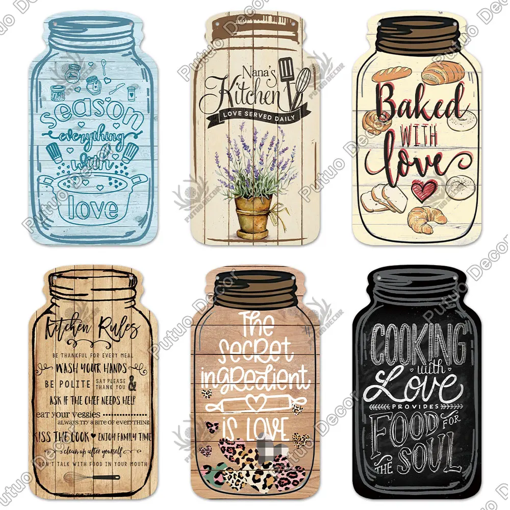 putuo decor kitchen sign mason jar shape wood hanging sign irregular plate for rustic home decoration kitchen wall decor gifttag free global shipping