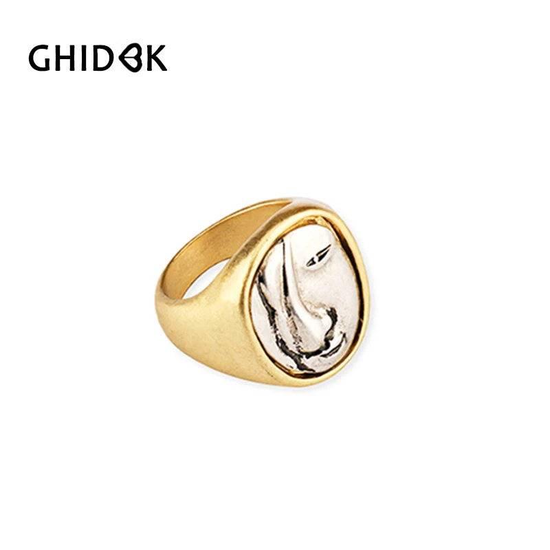 GHIDBK массивные абстрактные Портретные широкие кольца для женщин минималистичное