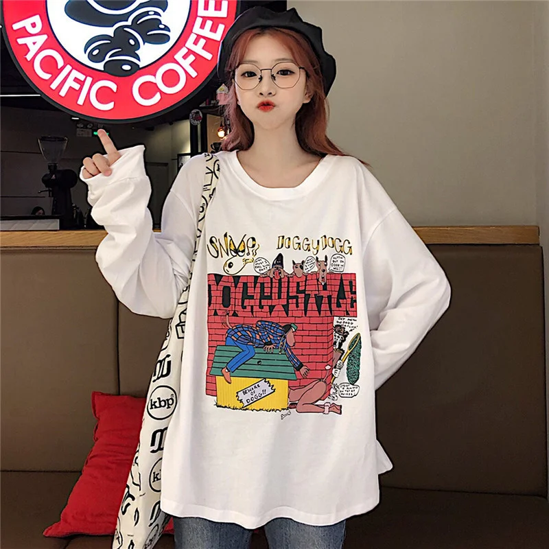 

Осенние толстовки большого размера в Корейском стиле в стиле преппи с мультяшными надписями