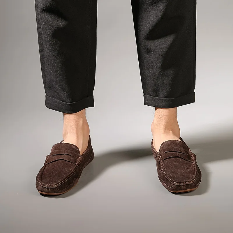 Мужские кожаные лоферы повседневная замшевая обувь Мужская дышащая легкая для