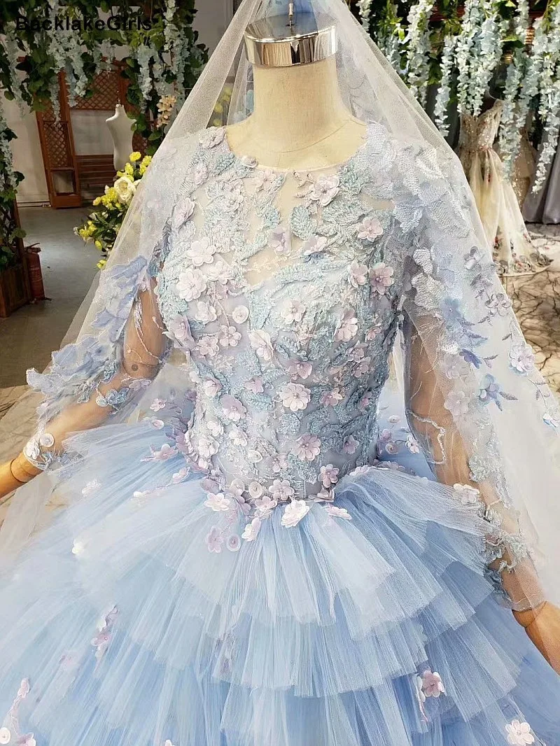 Голубое винтажное бальное платье Тюлевое свадебное 2020 принцессы высокого