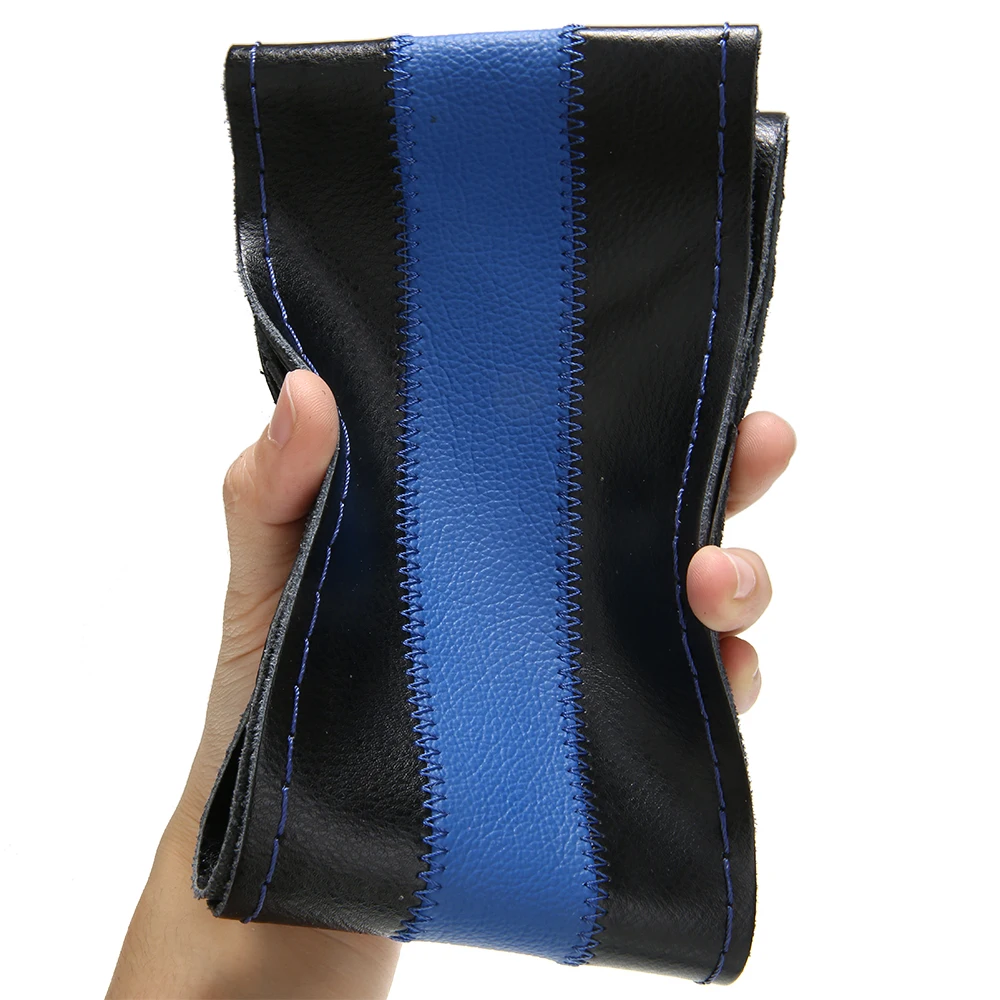 1PC Black+Blue DIY Car Steering Wheel Cover Genuine Leather Covering 38cm W/ Needles Thread For Auto Decorative Accessories | Автомобили и
