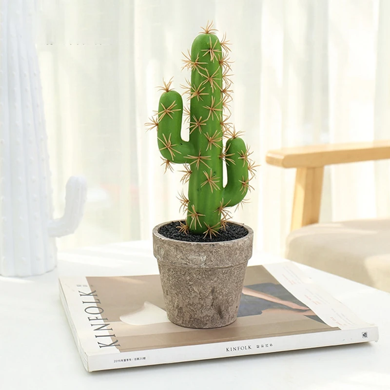 

2Pcs Artificial Plastic Cactus Succulents Prickly Pear Potted Plant Simulation Home Office Desktop Decoration