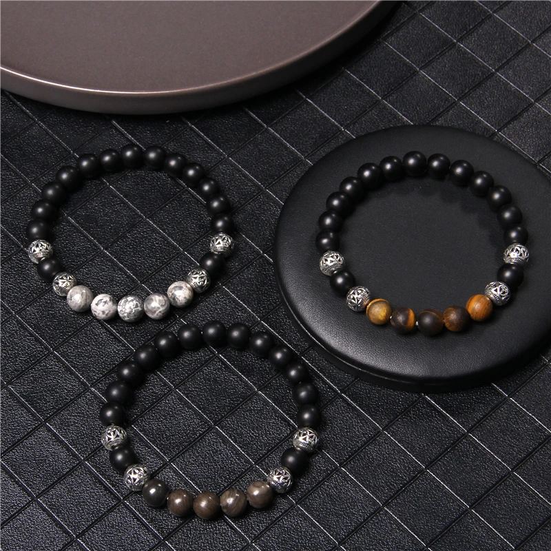 Браслет из бисера 8 мм натуральный камень черный оникс бусины мужской браслет