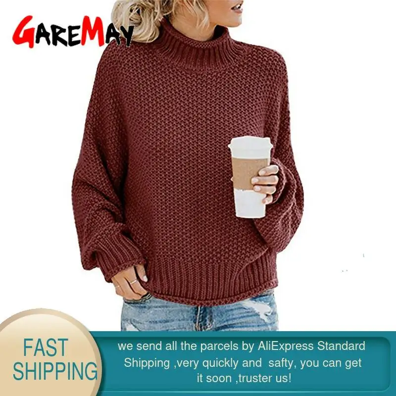 Женский свитер свободного покроя Зимний вязаный джемпер с высоким воротником