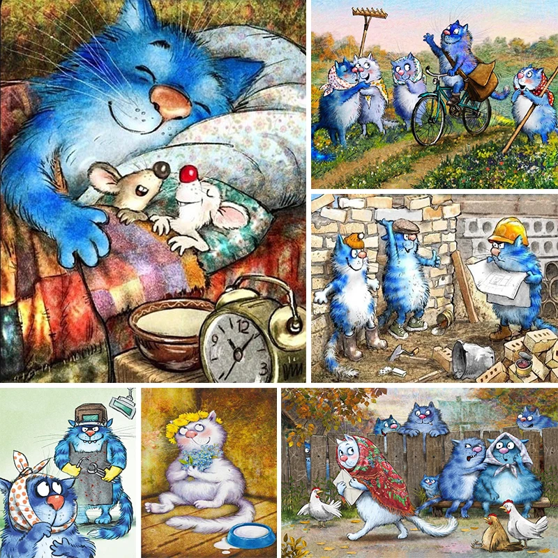 AMTMBS Набор для рисования по номерам синий кот искусство рисование на холсте
