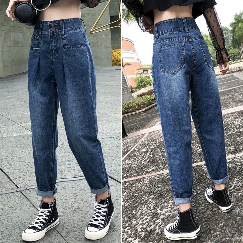 2019 г. Джинсы с высокой талией Детские весенне осенние свободные штаны в Корейском