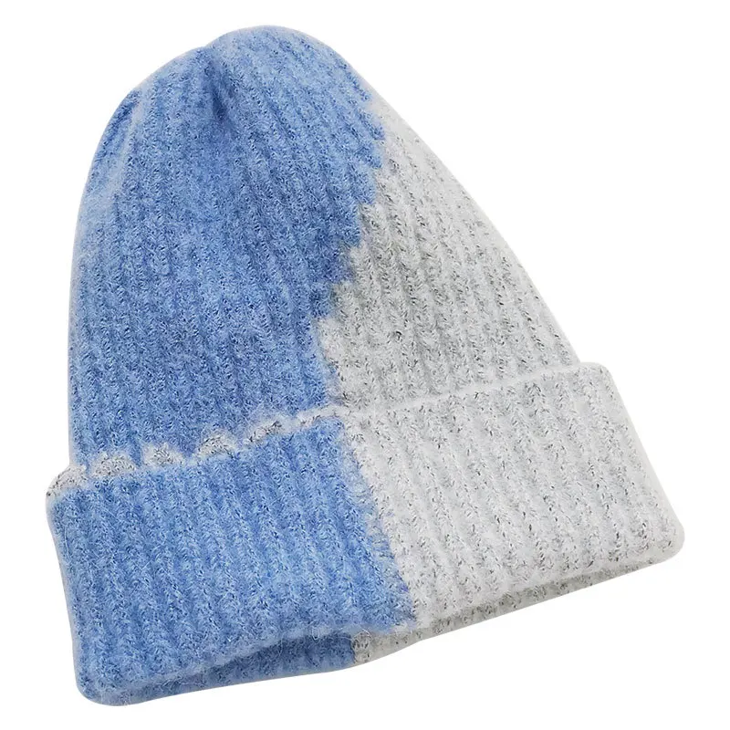 

Autumn/winter color matching woolen hat female Japanese couple wild warm mohair knitted hat simple student hat