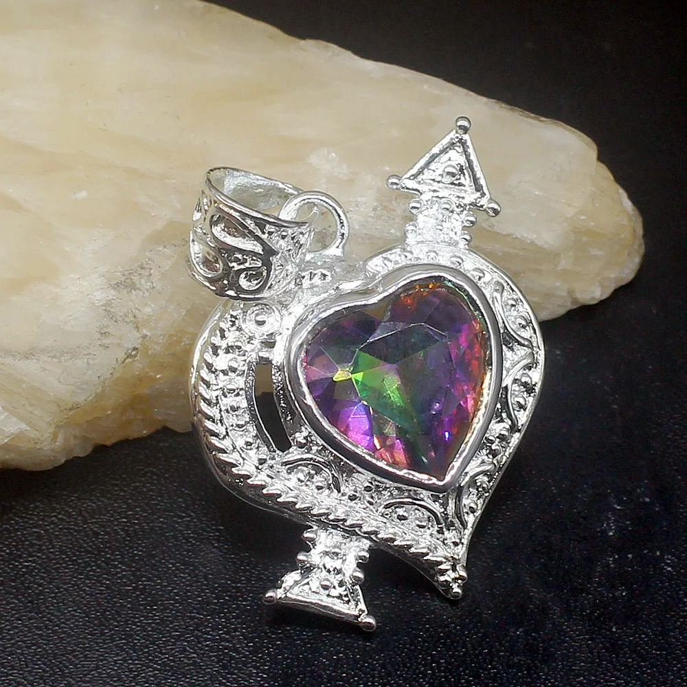 

Fashion Jewelry Unique Genuine 925 Silver Heart Mystical Fire Topaz Charm Pendant Necklace Gifts for Women Girls 20213612