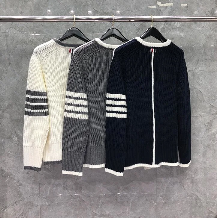 

2021 Fashion Brand Sweaters Men Women Loose O-Neck Pullovers Clothing Striped Wool Cotton Thick Winter Casual Coat