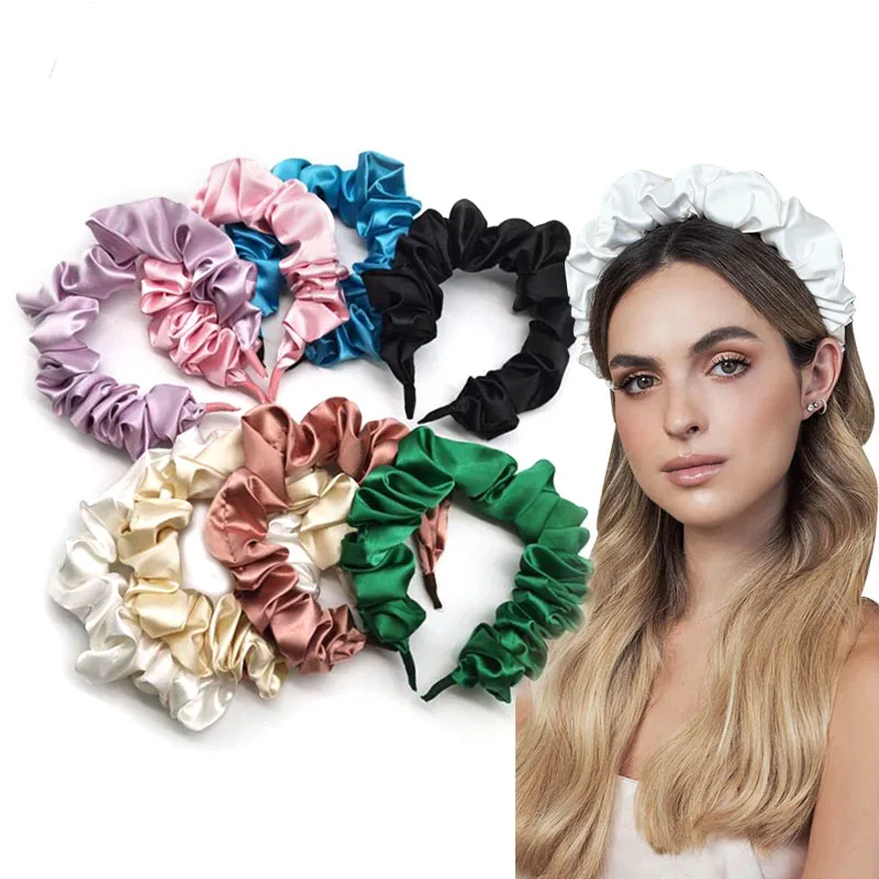 

Модная дизайнерская повязка на голову для женщин, Мягкая атласная однотонная повязка для волос с покрытием