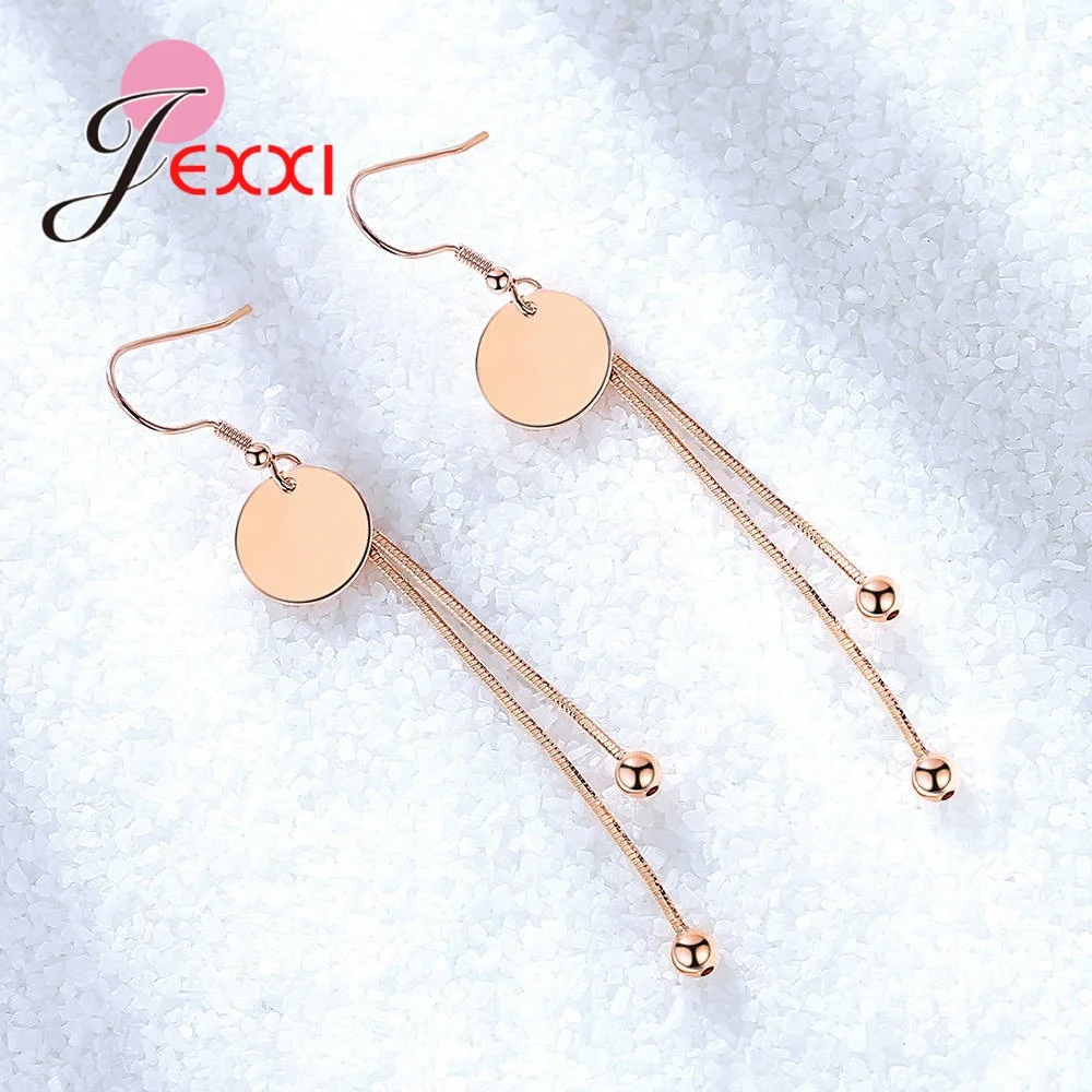 

New Arrival 1pair Fashion 925 Sterling Silver Gold Color Round Drop Earrings Wafer Pendant Earrings For Women Charm Earring