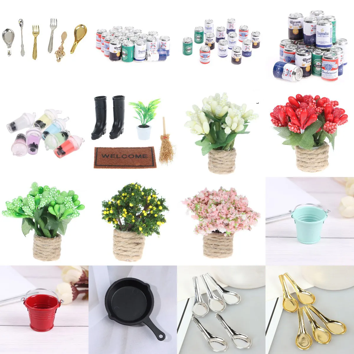 

Drink Cans Milk Tea Book Potted Plant Tableware Bucket Dishes Lamp For Dollhouse Furniture Toy Doll House Decoration Accessories