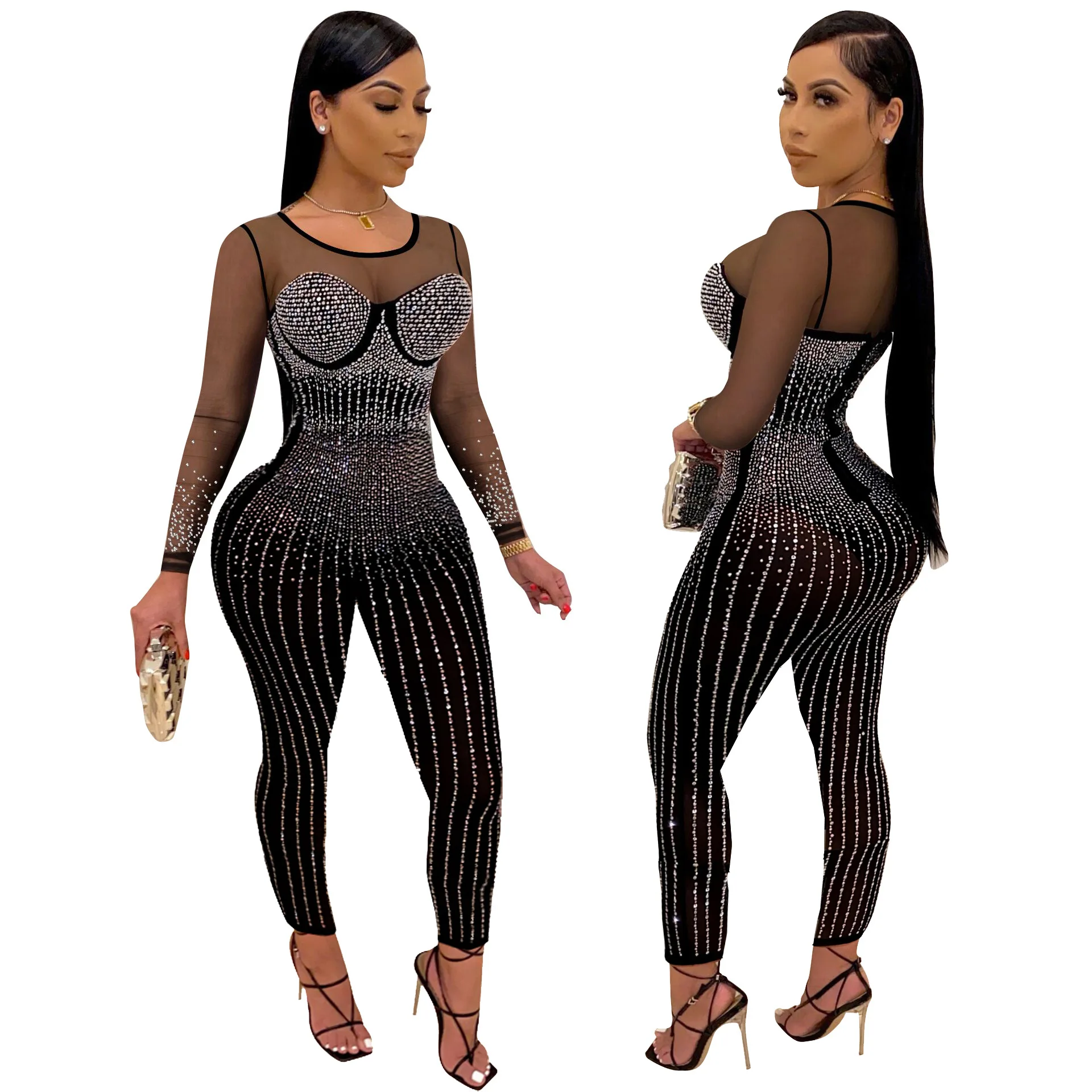 

Sexy hot drilling deep V cardigan jumpsuit