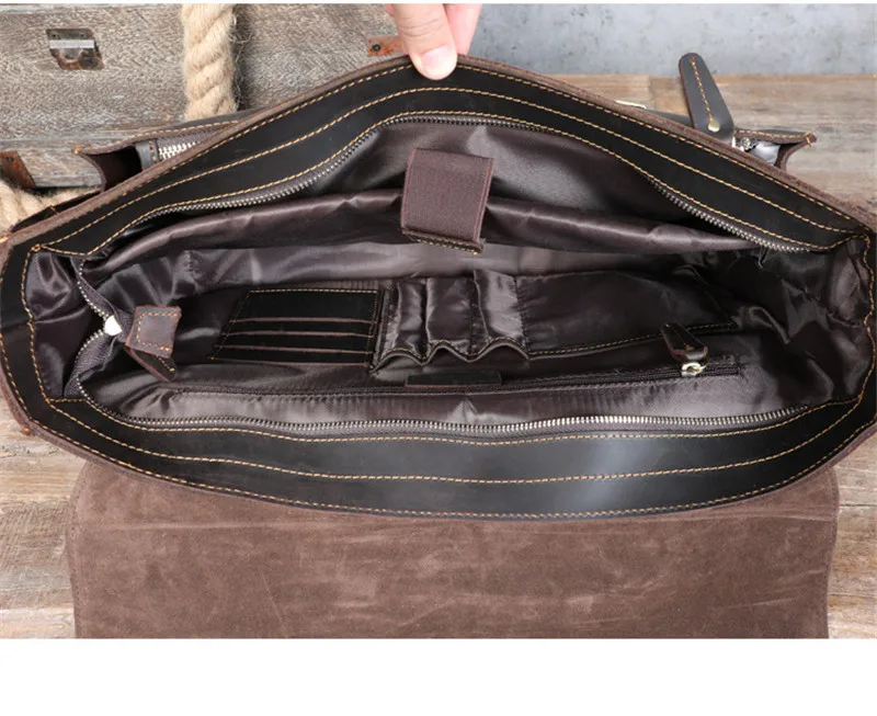 Retro luxury natural crazy horse leather men's large-capacity notebook business handbag lawyer shoulder messenger briefcase
