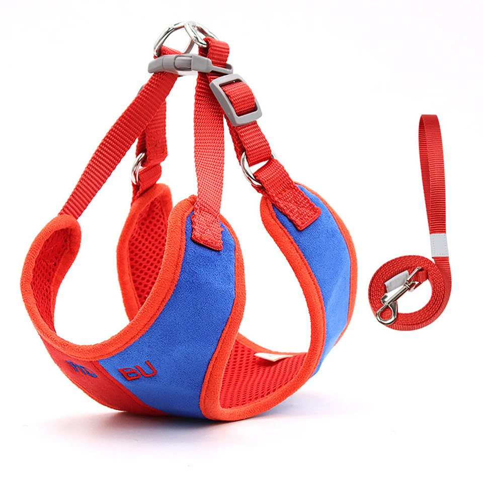 

New Bicolor Pet Cat Harness Vest Soft Padded Chihuahua Puppy Cat Harness Collar Adjustable Walking Leash For Small Medium Dogs