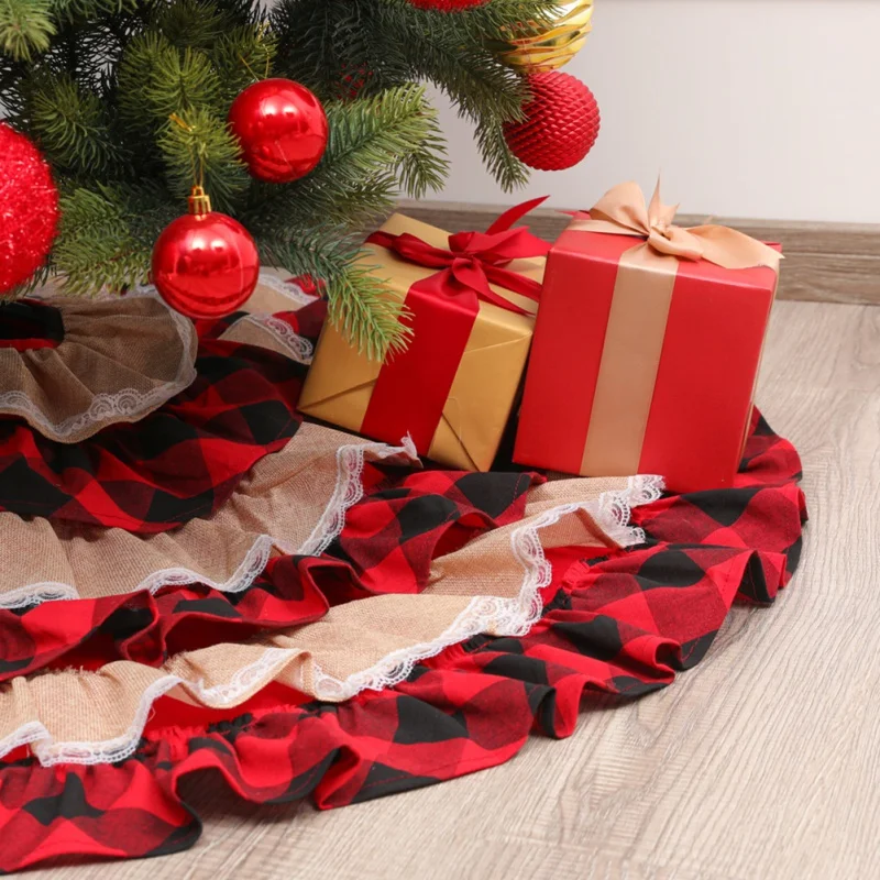 Рождественская клетчатая льняная юбка с изображением дерева красная Черная