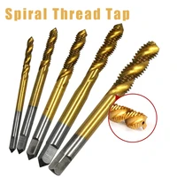 5pcs titanium coated thread tap drill metric hss spiral fluted machine screw tap m3 m4 m5 m6 m8 spiral pointed taps hand tap