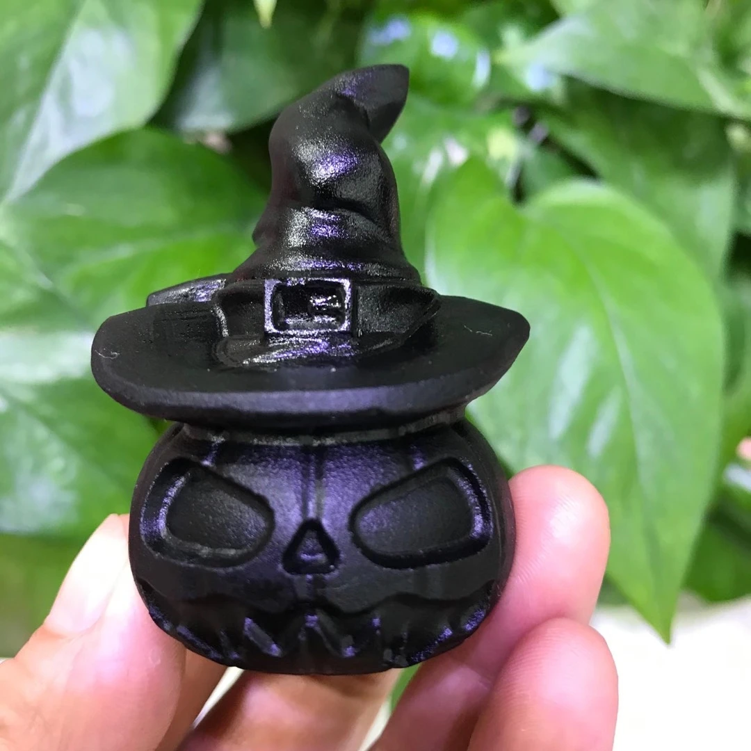 

Натуральный черный обсидиан резные Jack-O-украшения-фонари для Хэллоуина с тыквой подарок на Пасху кристаллы изделия из камня Love You To