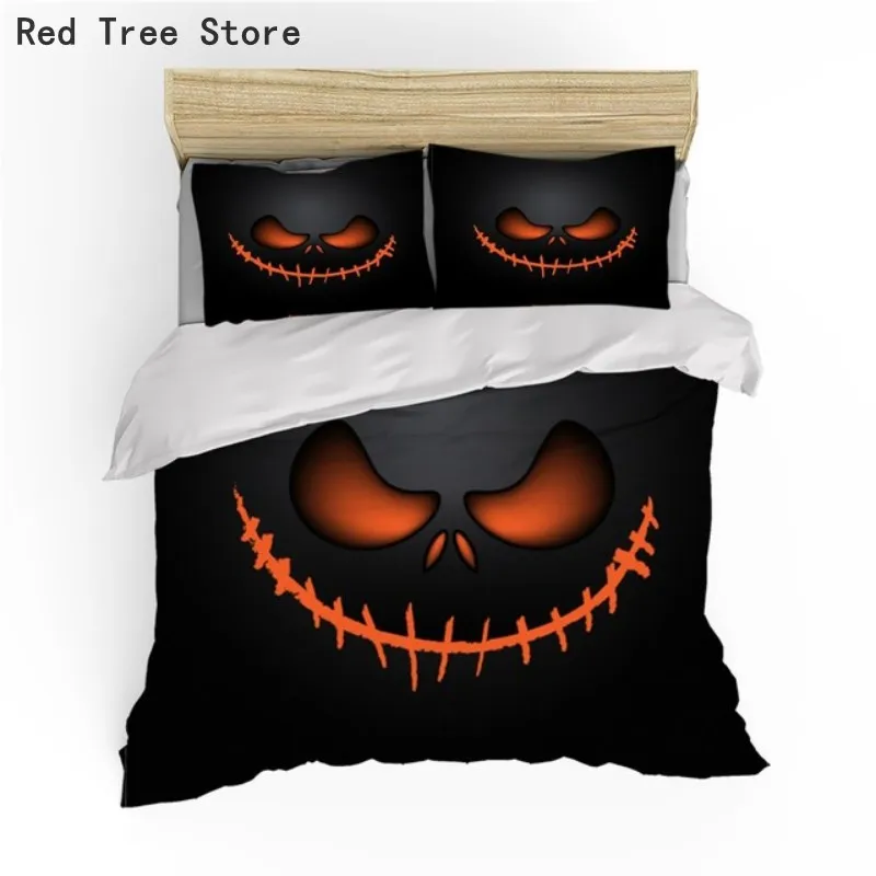 

2-3 PCS Festival Happy Holiday Bedding Set 3D Print Skull Duvet Cover Room Decor Halloween Bedline Pillowcase Kids Single Size