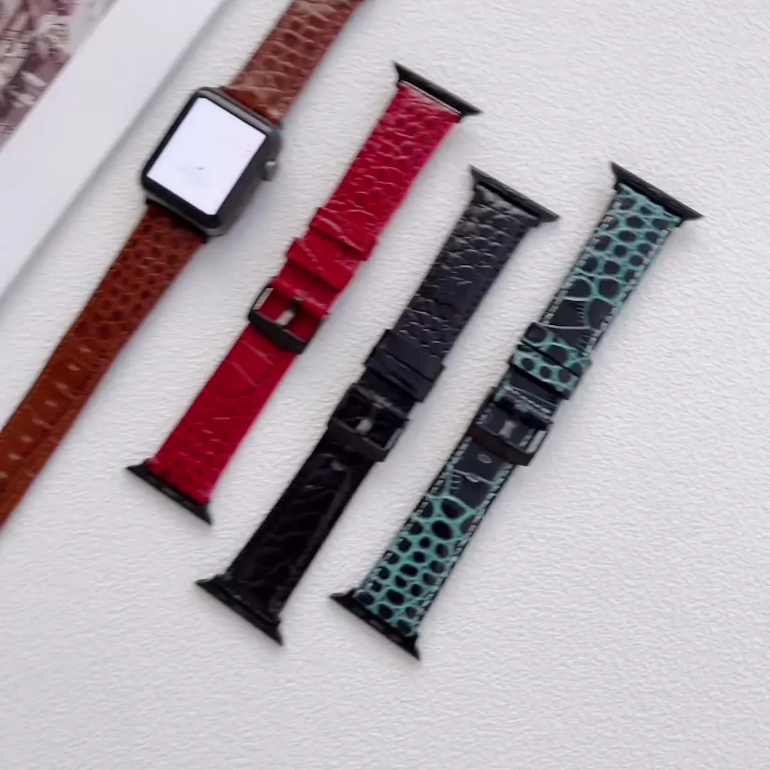 

Luxury Quality Crocodile Grain Leather Watch Band for Apple Watch Series 7 6 5 4 SE Wrist Strap for iWatch 38 40 42 44 41 45mm