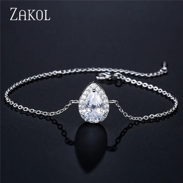 Sliver Color 82 ZAKOL, браслет из белого золота с регулируемой цепочкой, браслет с кубическим цирконием, браслеты и браслеты для женщин, ювелирные изделия FSBP2094 - Окраска металла: Sliver Color 82
