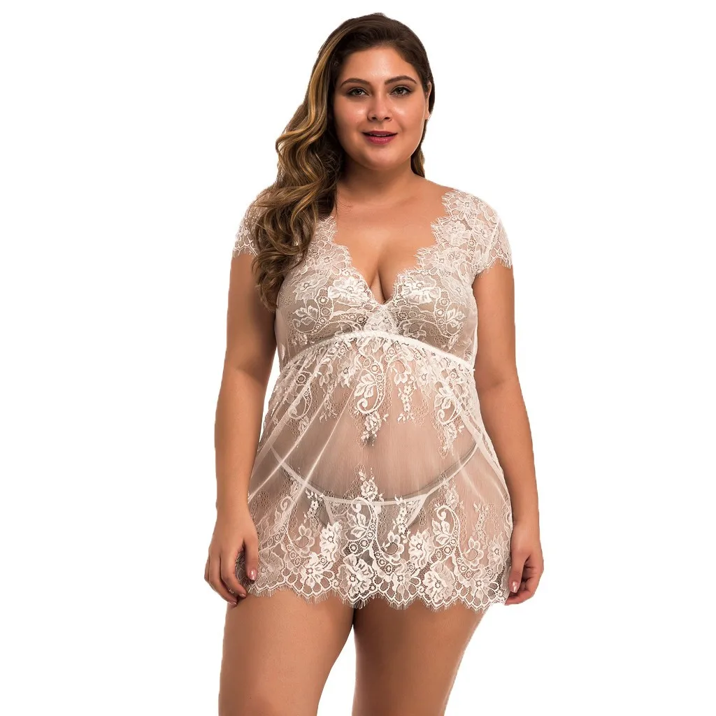 negligee Сексуальное, эротическое белье женское кружевное открытое Ночное платье Плюс Размер белое ночное белье Прозрачное нижнее белье Ночное платье неглиже J20 - Цвет: negligee