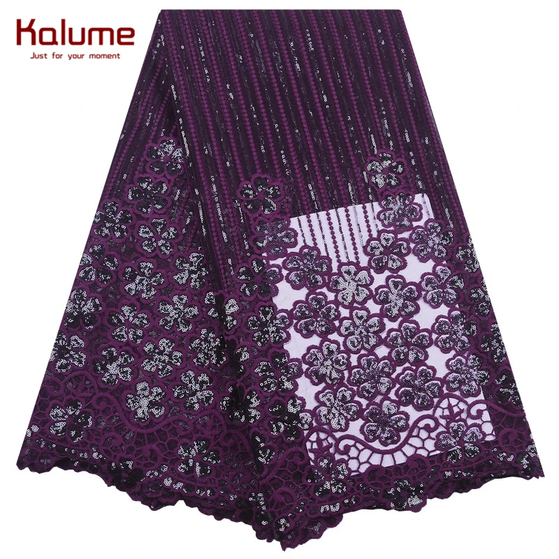 Kalume Новое поступление африканская кружевная ткань с блестками 5 ярдов