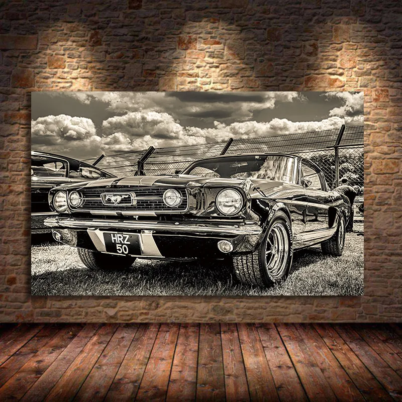 Modular Print Artwork Classic Sports Car Posters Home Decor Wall Art 1 Pieces Pictures 1965 Ford Mustang Car Canvas Paintings