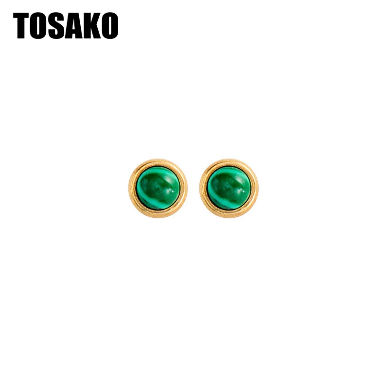 Серьги гвоздики TOSAKO из титановой стали золотого цвета натуральный камень