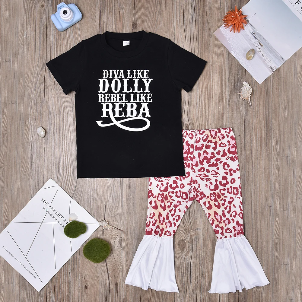 Комплект детской одежды из 2 предметов для девочек топ с коротким рукавом и брюки