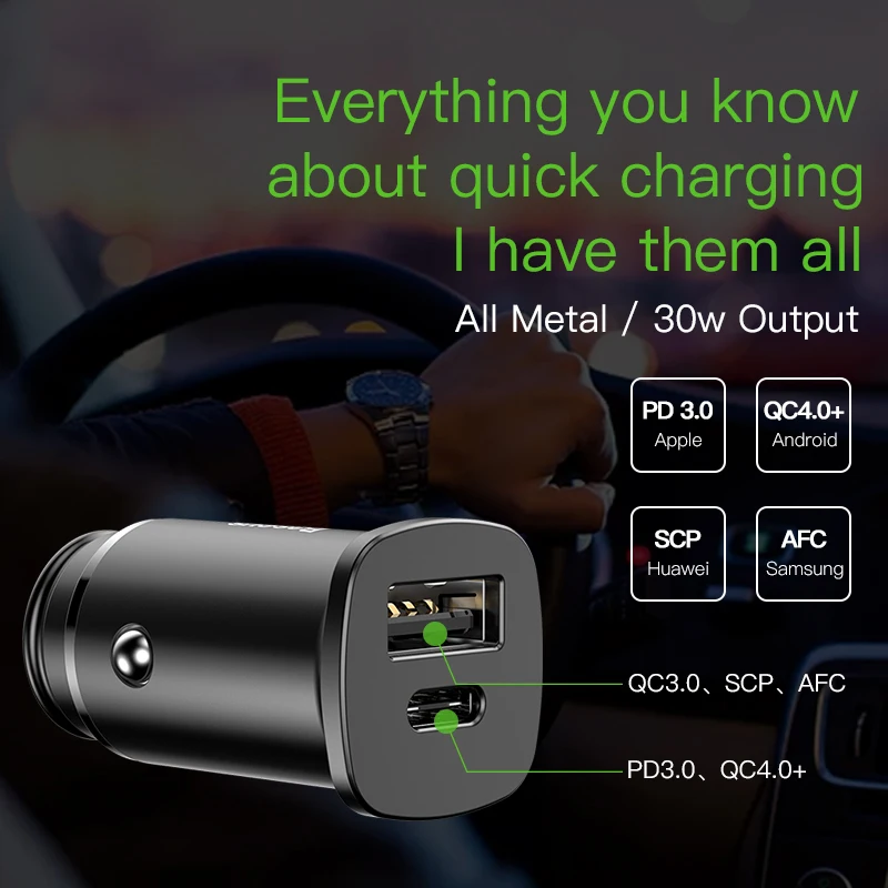 baseus 30w car charger usb c pd fast charger for iphone 11 pro max quick charge 4 0 3 0 phone charger for xiaomi huawei samsung free global shipping