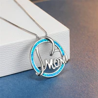 white blue man made opal pendant necklace mom letter heart chain necklaces for women charm birthday wedding jewelry gifts