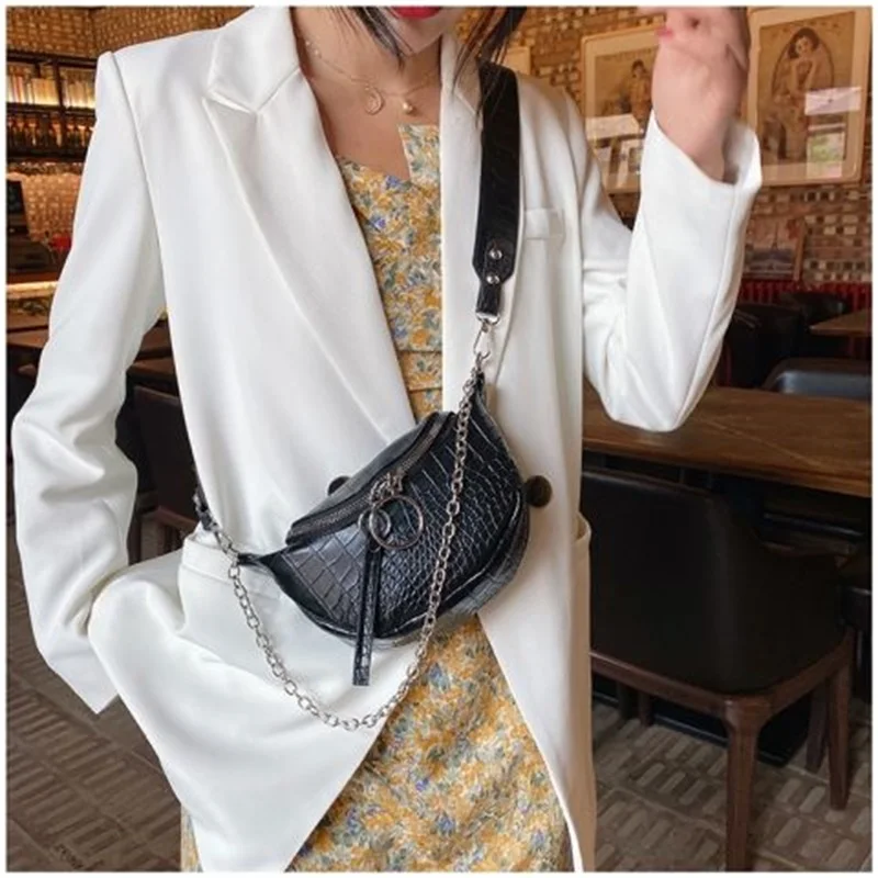 

Hot Women Crossbody Bag Fashion Candy Color PU Alligator Pattern Zipper Chest Bags 2020 New Casual One Shoulder Messenger Bag