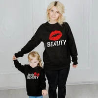 kiss print mother daughter sweaters family matching clothes mommy and me sweatshirt outfits look mom girls boys baby cotton tops