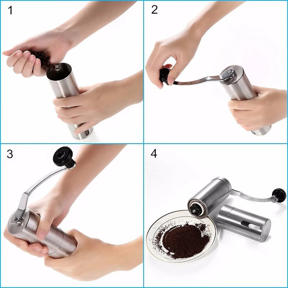 

Silver Coffee Grinder Mini Stainless Steel Hand Manual Handmade Coffee Bean Burr Grinders Mill Kitchen Tool Crocus Grinders